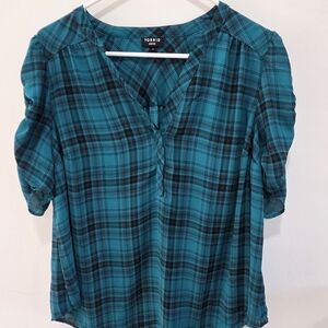 Torrid Teal and Black Plaid Blouse